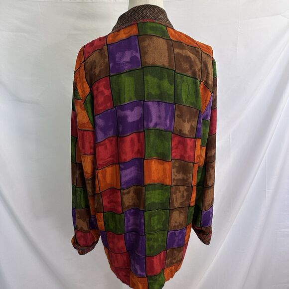 Cache Vintage Rayon Funky Long Blazer Jacket SMALL 4/6 MCM Geometric Art to Wear - Picture 4 of 8